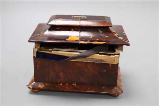 A Georgian tortoiseshell tea caddy, height 13cm